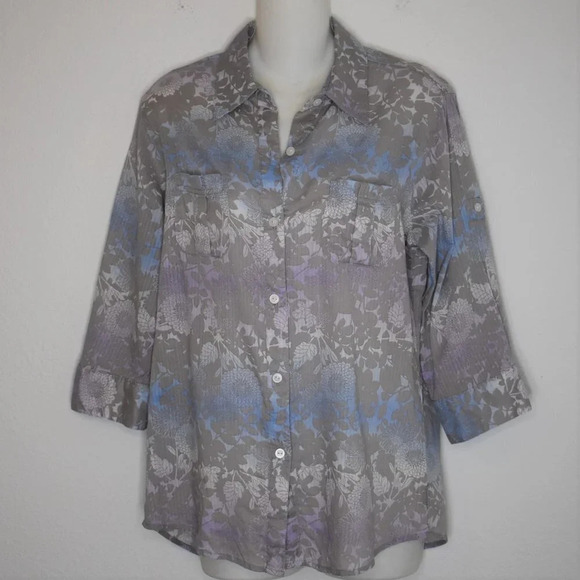 Woolrich Tops - Woolrich Floral Shirt Sz S Button Down Roll Tab Sleeve 100% Cotton Boho Artsy